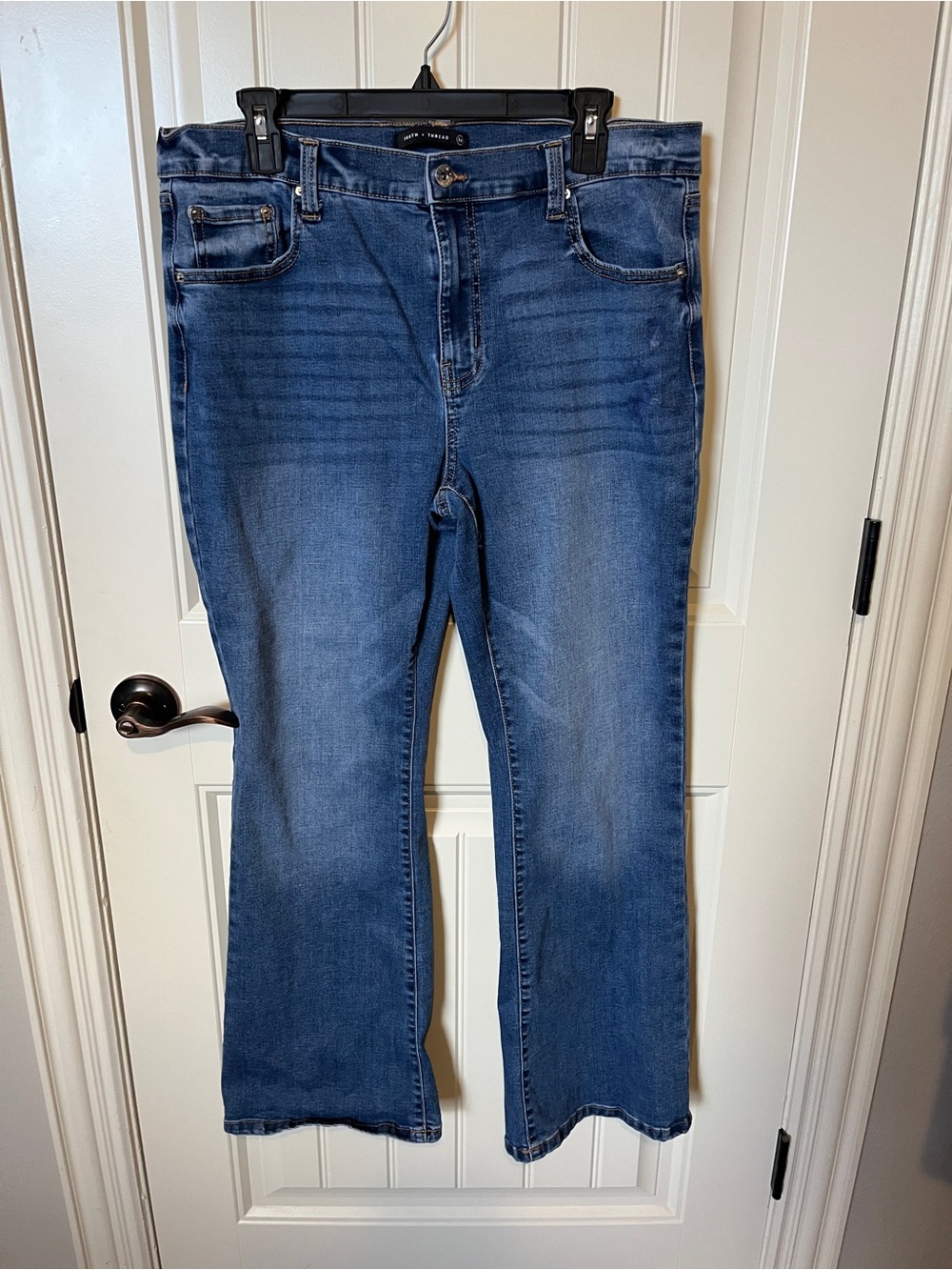 Women's Medium Blue Boot Cut Jeans with Comfortable Stretch